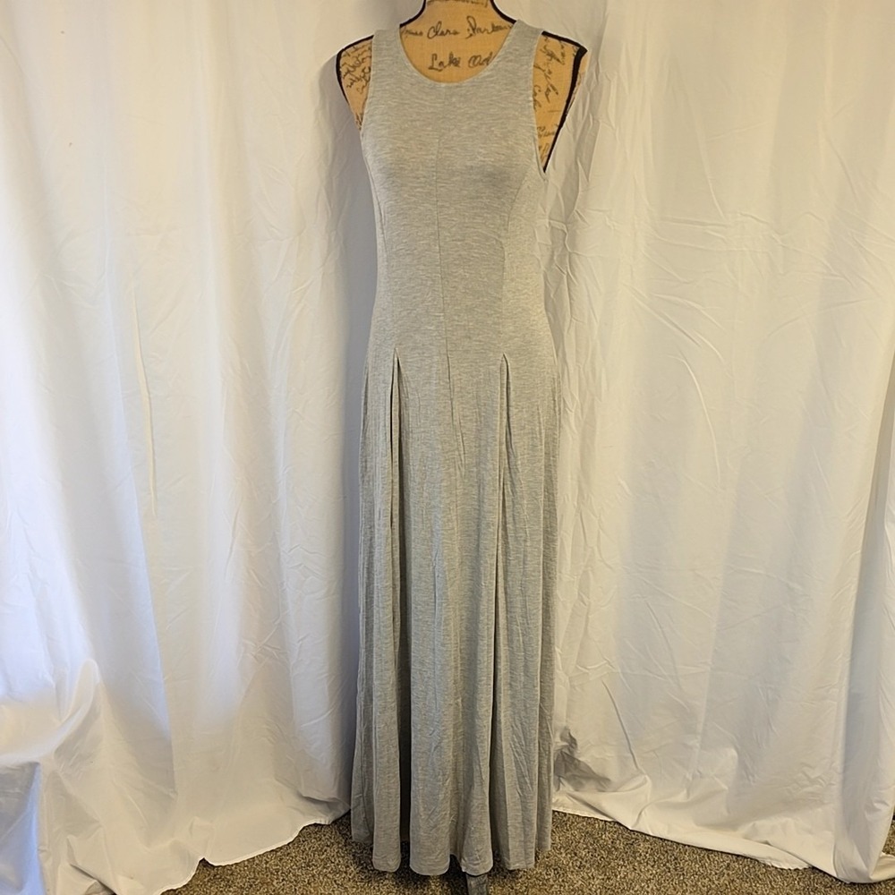 Monteau‎ Womens M Maxi Dress Gray Jersey Knit Open Back Sleeveless Lounge Resort